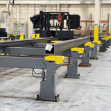 Two Saw system with powered lift transfer arms