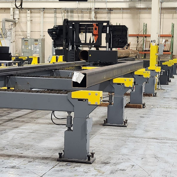 Single Saw system with powered lift transfer arms